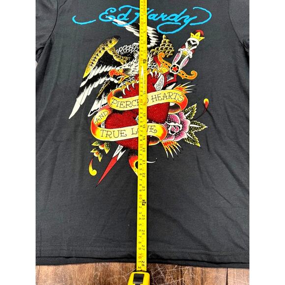 Ed Hardy Embellished T-Shirt, Eagle Dagger, Heart, True Love - Picture 7 of 9